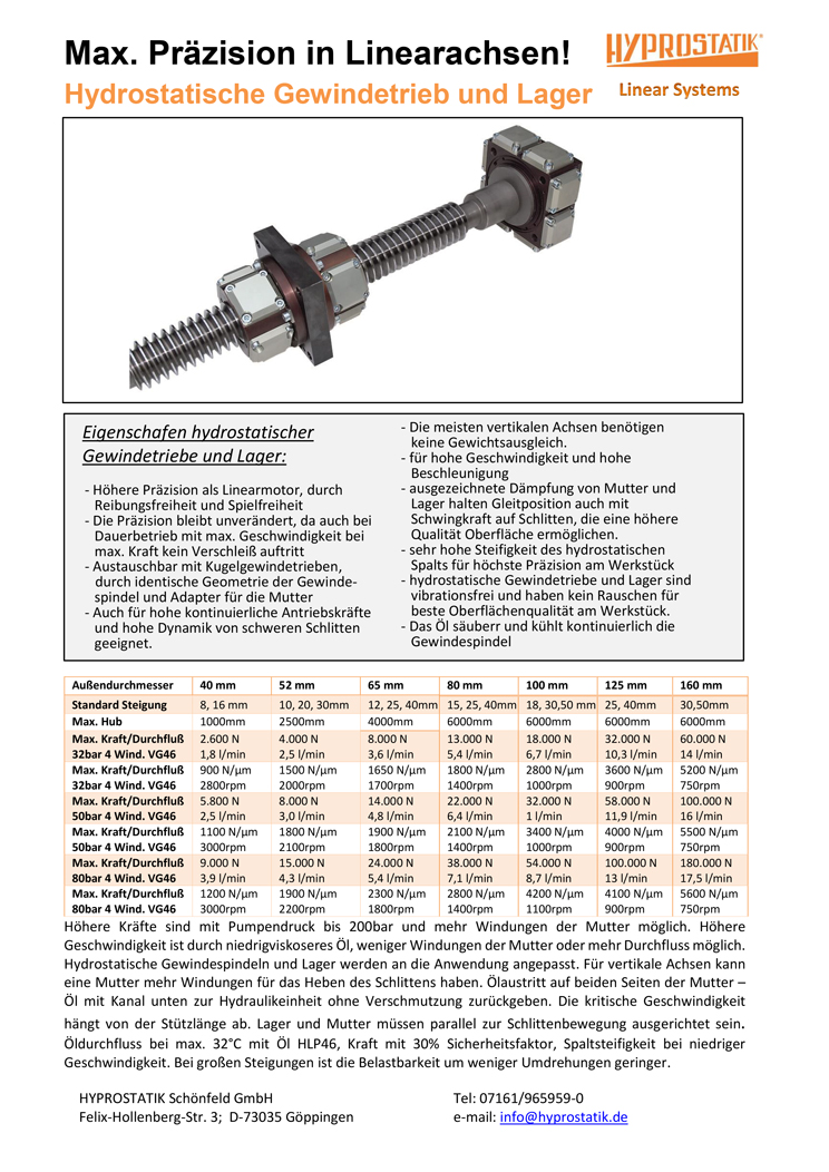 HYPROSTATIK-Flyer-Screw-screw-bearing_cover_sheet Cover page of flyer Hydrostatic screw drive and bearings