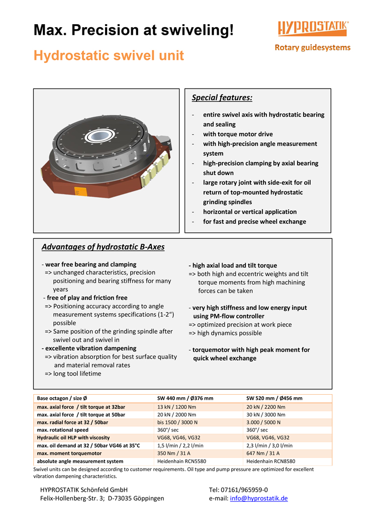 HYPROSTATIK-Flyer-Hydrostatic-B-Axis English cover page of Flyer Hydrostatic screw drive and bearings