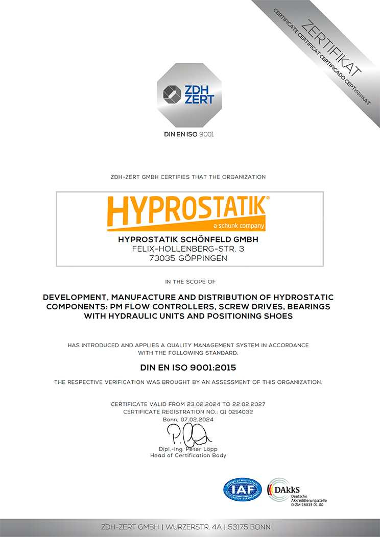 0214032_9001_EN Screenshot eines Englischen Zertifikats für die Entwicklung, Herstellung und Vertrieb von Hydrostatischen Komponenten