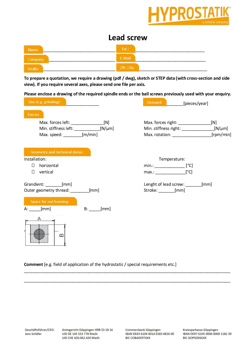 Questionnaire hydrostatic lead screw_en Screenshot eines Englischen Zertifikats für die Entwicklung, Herstellung und Vertrieb von Hydrostatischen Komponenten