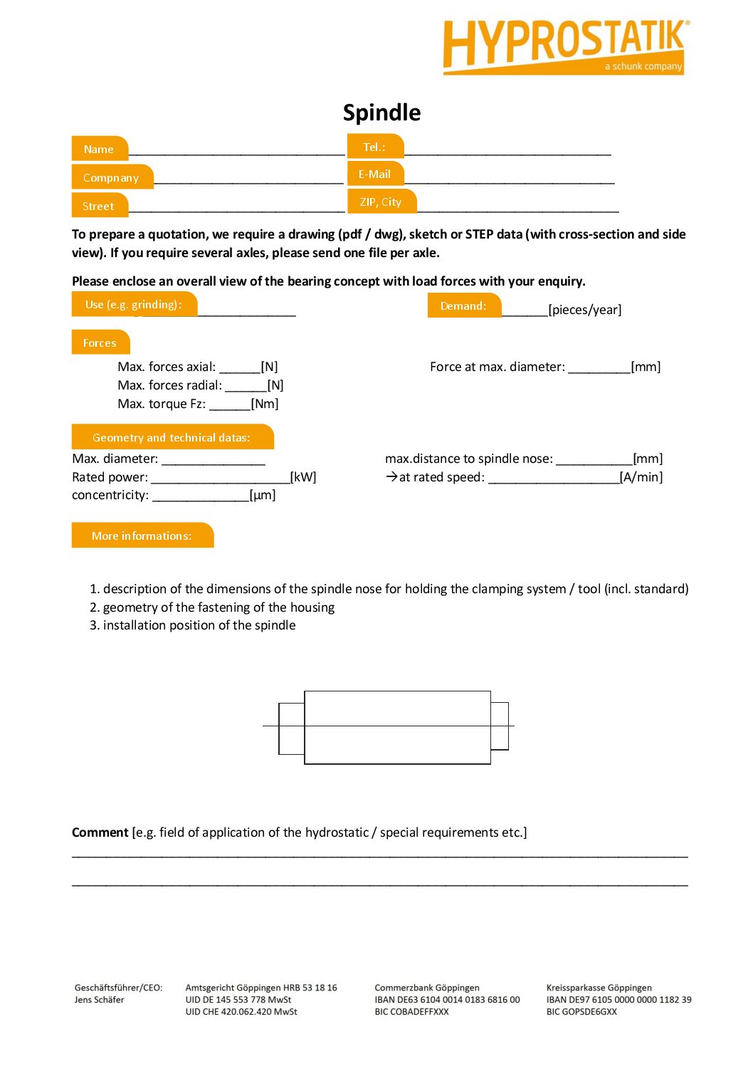 Questionnaire hydrostatic spindle_en Screenshot eines Englischen Zertifikats für die Entwicklung, Herstellung und Vertrieb von Hydrostatischen Komponenten